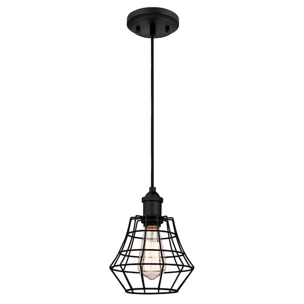 Westinghouse Pendant 60W Mini Nathaniel, Matte Black AnGlassed Bell Cage Shade 6105300 - main